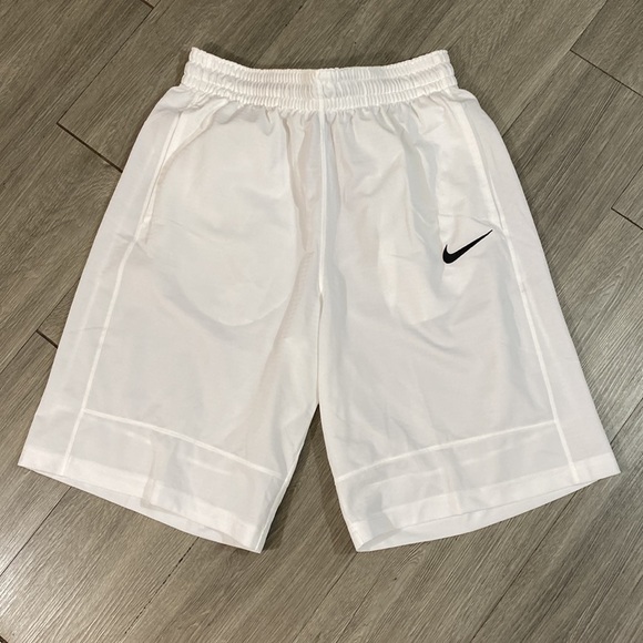 Nike Dri-FIT Icon, Men's Basketball Shorts White Pull-On with Black Swoosh - Picture 7 of 10
